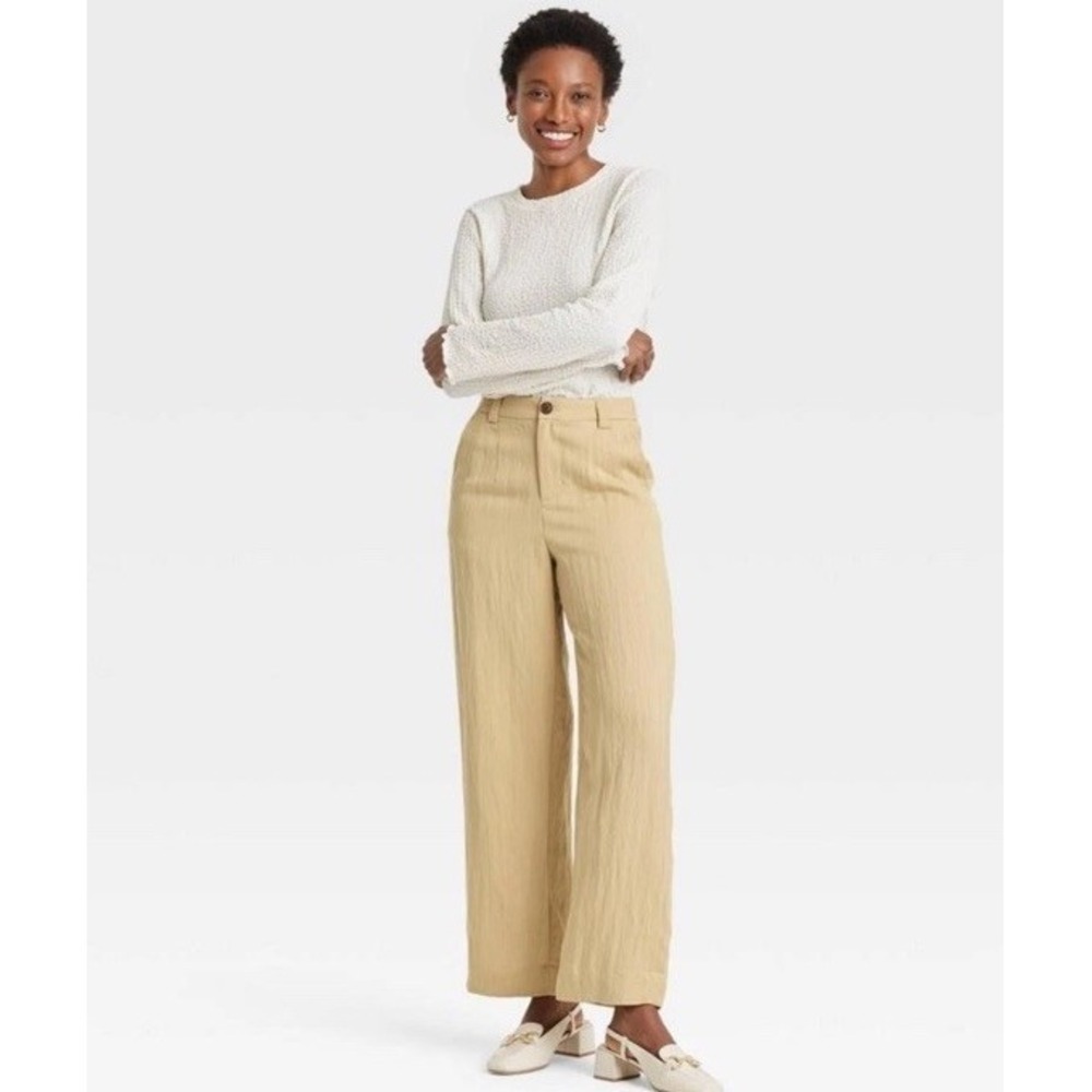 Women's High-Rise Straight Trousers - A New Day Beige SIZE 12 - Picture 3 of 5